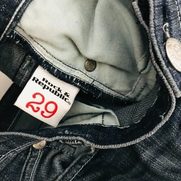 Rock & Republic Straight Leg Stretch Jeans Skull Pocket Style 001477 Size 29 - Picture 7 of 8